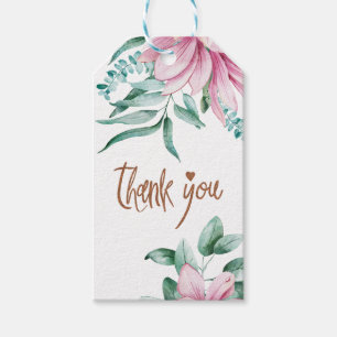 Étiquettes-cadeau Douche nuptiale rose floral en cuivre Merci