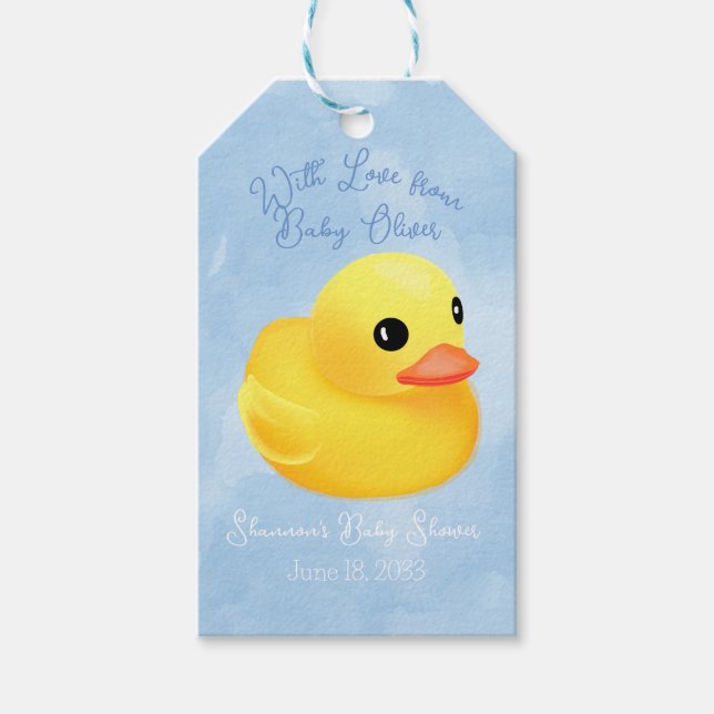 Étiquettes-cadeau Douche personnalisée Ducky Jaune Faveur de bébé (Devant)