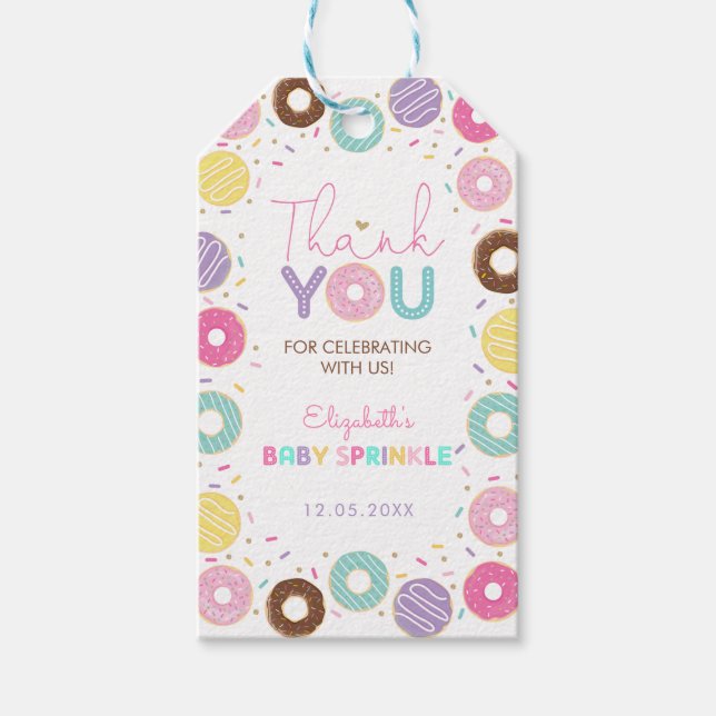 Étiquettes-cadeau Doughut Arc-en-ciel doux Merci d'arrosage bébé (Devant)