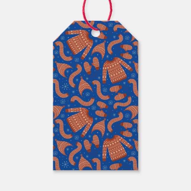 Étiquettes-cadeau Douille de Noël moche Casquette Scarf Rouge Blanc (Devant)