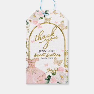 Étiquettes-cadeau Doux 16 Rouge Floral Papillon Merci