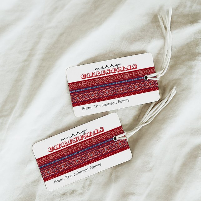 Étiquettes-cadeau Doux rouge et bleu joyeux Noël (Créateur téléchargé)