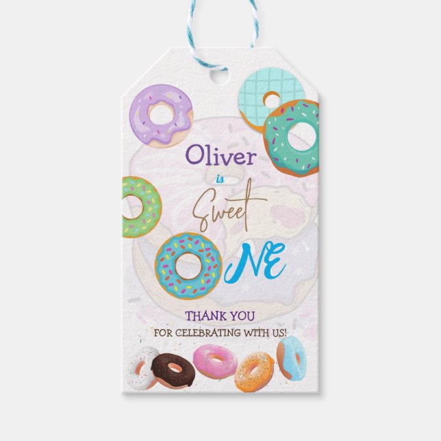 Étiquettes-cadeau Doux un Donut 1er anniversaire garçon cadeau étiqu (Devant)