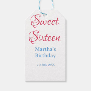 Étiquettes-cadeau Douze ans rose nom date calligraphie boho bleu
