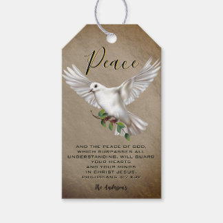 Étiquettes-cadeau Dove de la paix Scripture personnalisée Verse