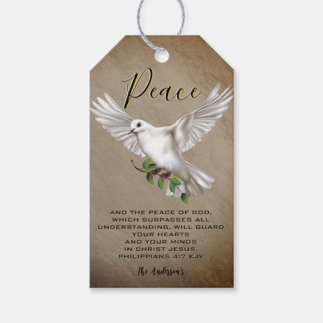 Étiquettes-cadeau Dove de la paix Scripture personnalisée Verse (Devant)