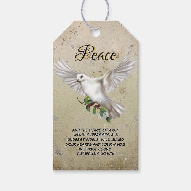 Étiquettes-cadeau Dove de la paix Scripture personnalisée Verse (Devant)