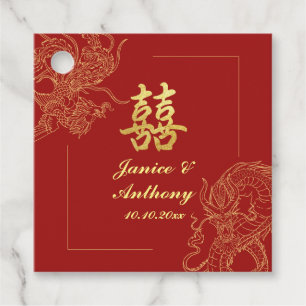 Étiquettes Cadeau Dragon Phoenix traditionnel Mariage chinois rouge