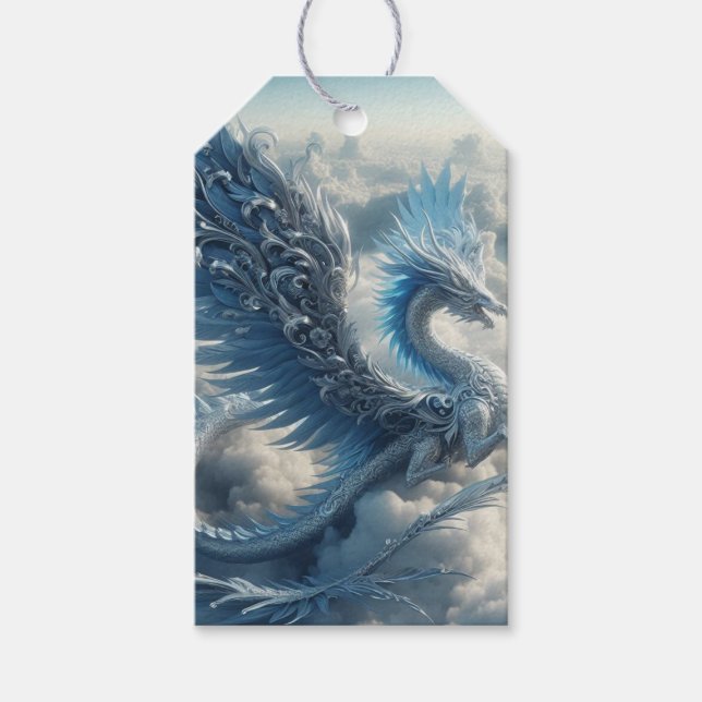 Étiquettes-cadeau Dragon superbe entouré de nuages (Devant)
