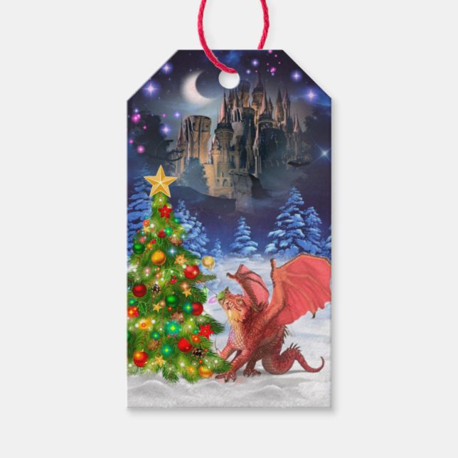 Étiquettes-cadeau Dragon tirant sur l'arbre de Noël (Devant)