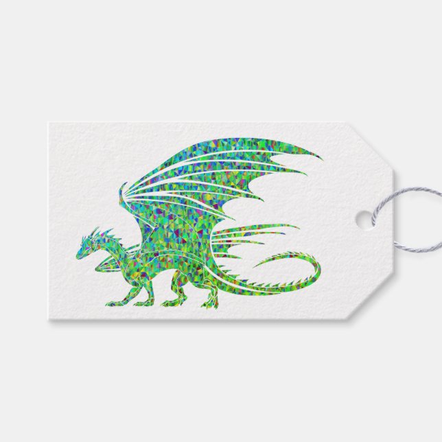 Étiquettes-cadeau Dragon vert de mosaïque Extraordinaire (Devant (Horizontal))