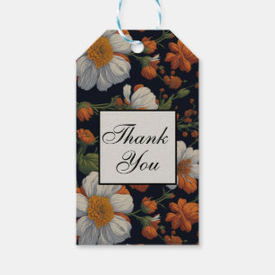 Étiquettes-cadeau Dramatique Orange blanc élégant fleurs rétro