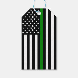 Étiquettes-cadeau Drapeau de la fine ligne verte : vétérans militair