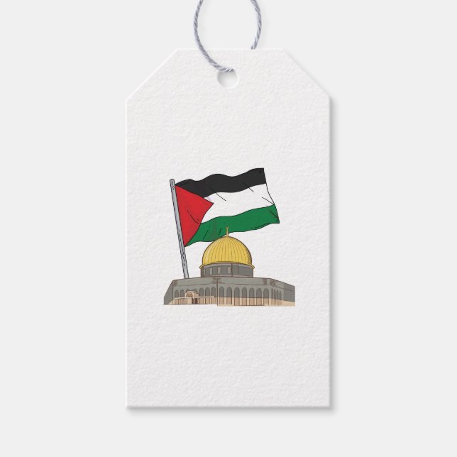 Étiquettes-cadeau Drapeau palestinien au-dessus du Dôme de la Mosqué (Devant)