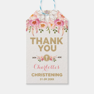 Étiquettes-cadeau Dreamcatcher Feminine Rose Gold Floral Christening