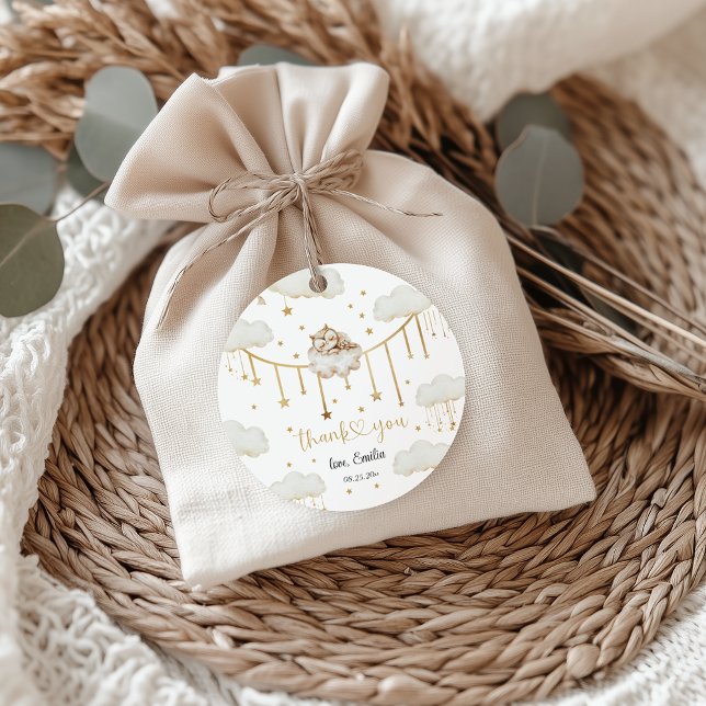 Étiquettes Cadeau Dreamy Gold Starry Sleeping Owl Baby shower (Créateur téléchargé)