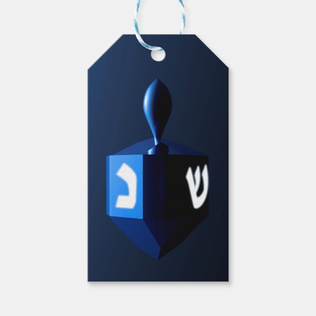 Étiquettes-cadeau Dreidel bleu métallique (Devant)