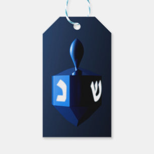 Étiquettes-cadeau Dreidel bleu métallique