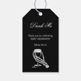 Étiquettes-cadeau Drink Me Gothic Skeleton Hand Black Bachelorette