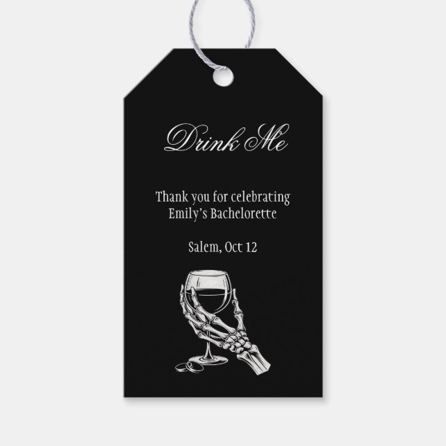 Étiquettes-cadeau Drink Me Gothic Skeleton Hand Black Bachelorette (Devant)