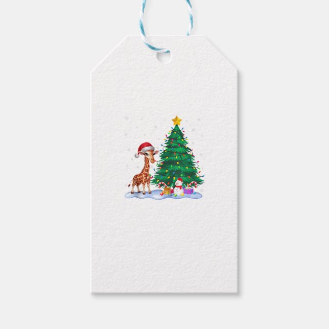 Étiquettes-cadeau Drôle Giraffe Xmas Lumières Arbre Reindeer Casquet (Devant)