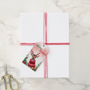 Étiquettes-cadeau Drôle Joyeux Noël Wreath Cute reiner père Noël