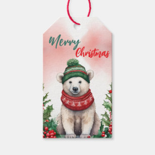 Étiquettes-cadeau Drôle Joyeux Noël Wreath mignonne Ours polaire pèr
