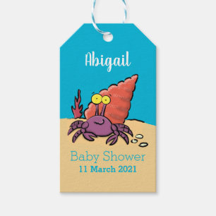 Étiquettes-cadeau Drôle mignon caricature pourpre crabe ermite