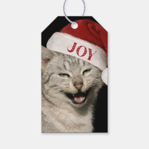 Étiquettes-cadeau Drôle Père Noël Chat Rire Noël