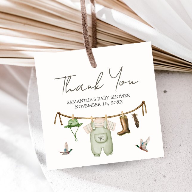 Étiquettes Cadeau Duck Hunting Baby Shower Square (Little Hunter Duck Baby Shower Favor Tags)