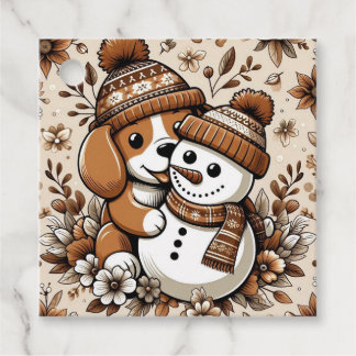 Étiquettes Cadeau Duo d'hiver mignon : Chien dans Casquette à motifs