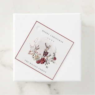 Étiquettes Cadeau Dusky Stag Marsala Folia Wreath Joyeux Noël