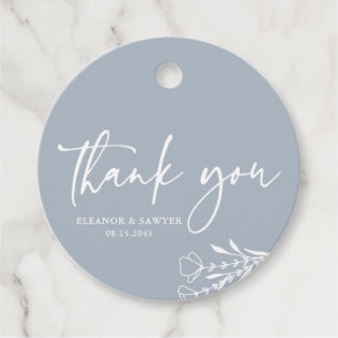 Étiquettes Cadeau Dusty bleu minimaliste Bouquet Mariage Merci
