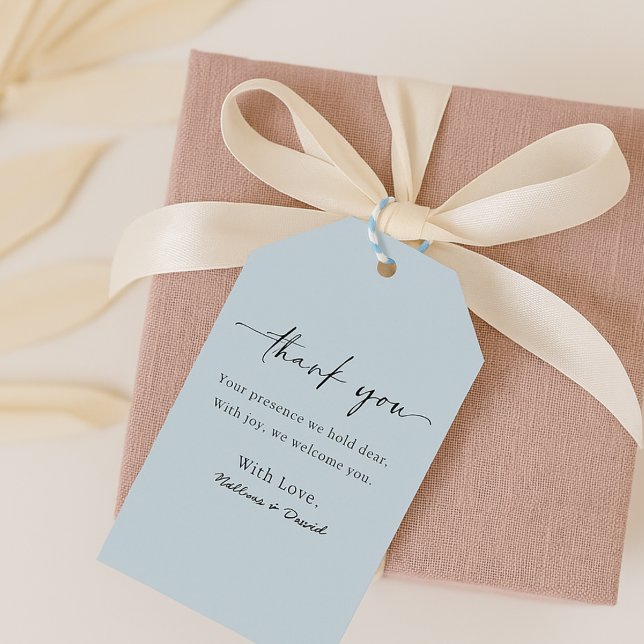 Étiquettes-cadeau Dusty Bleu Simple Moderne Élégant Merci de mariage (Créateur téléchargé)