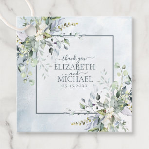 Étiquettes Cadeau Dusty Blue Botanical Greenery Mariage d'aquarelle
