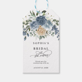 Étiquettes-cadeau Dusty Blue & Champagne Fête de Mariage Florale