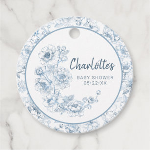 Étiquettes Cadeau Dusty Blue Chinoiserie Baby shower Floral