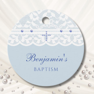 Étiquettes Cadeau Dusty Blue Cross Christian Baptism Thank You 