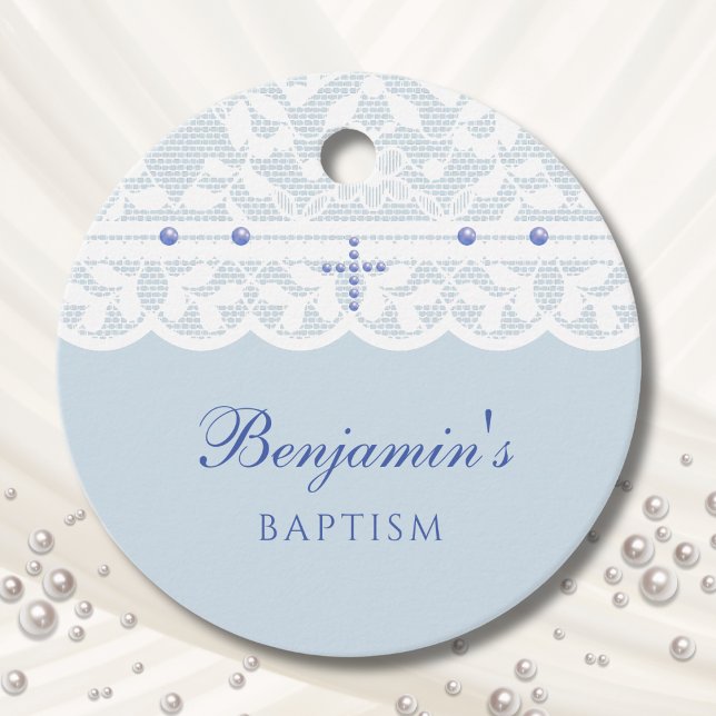 Étiquettes Cadeau Dusty Blue Cross Christian Baptism Thank You  (Créateur téléchargé)