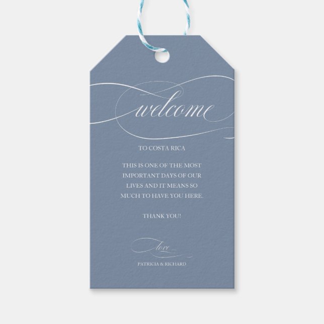 Étiquettes-cadeau Dusty Blue Destination Mariage Merci de bienvenue (Devant)