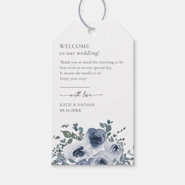 Étiquettes-cadeau Dusty Blue Floral (Devant)