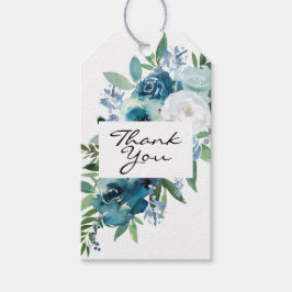 Étiquettes-cadeau Dusty Blue Floral 2 Merci - Blanc
