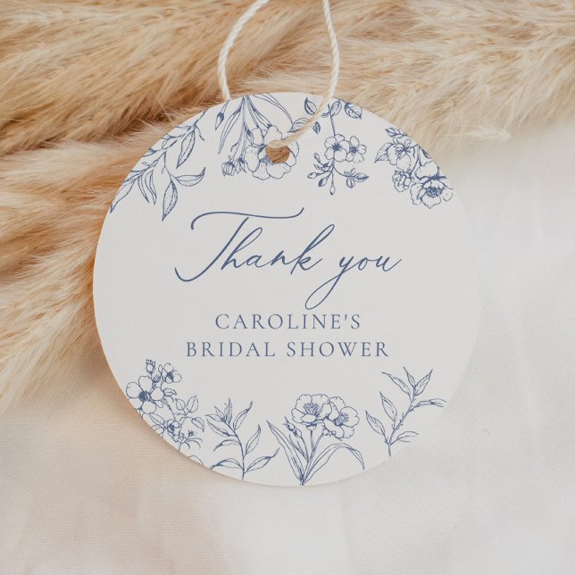 Étiquettes Cadeau Dusty Blue Floral Chinoiserie Fête des mariées (Créateur téléchargé)