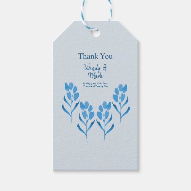 Étiquettes-cadeau Dusty Blue Floral Mariage (Devant)