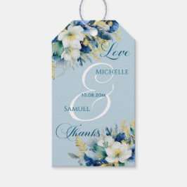 Étiquettes-cadeau Dusty Blue Gold Parties scintillant Floral Mariage