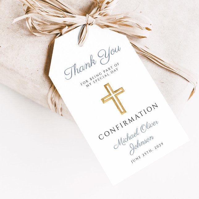 Étiquettes-cadeau Dusty Blue Religious Cross Boy Confirmation (Dusty Blue Religious Cross Boy Confirmation Gift Tags)