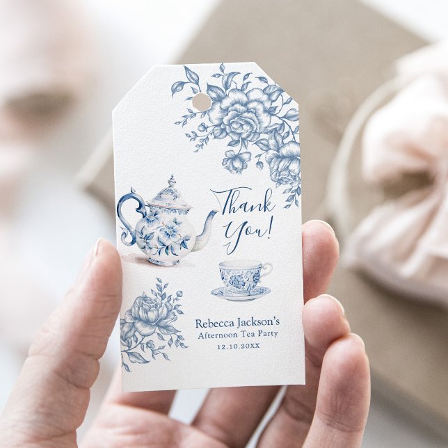 Étiquettes-cadeau Dusty Blue Victorian Garden Bridal Tea Merci (Créateur téléchargé)