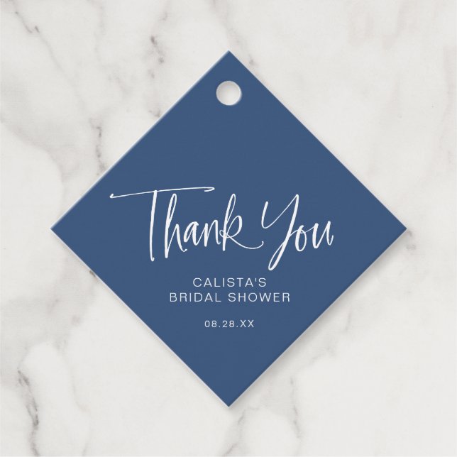 Étiquettes Cadeau Dusty Blue White Calligraphy Script Thank You  (Devant)