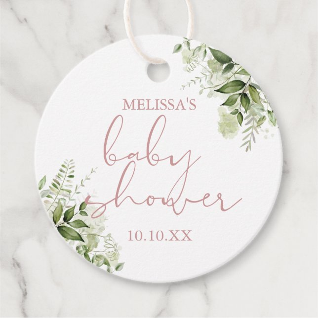 Étiquettes Cadeau Dusty Verdure Rose Floral Girl Baby shower (Devant)