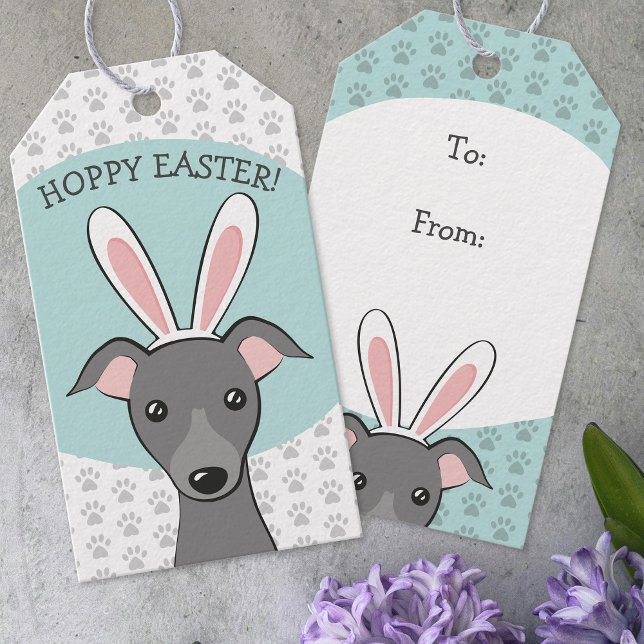 Étiquettes-cadeau Easter Italien Greyhound Chien gris mignonette ore (Créateur téléchargé)